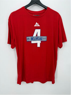Coors Light Red Graphic Short Sleeve MTL BELIVEAU #4 Tee Shirt Men Size L